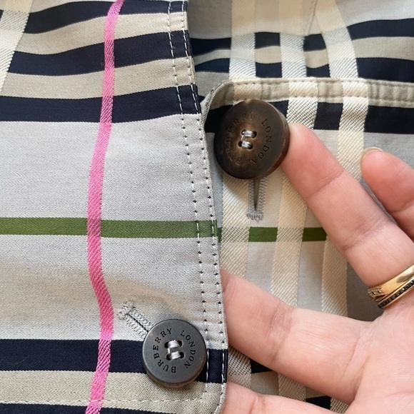 Burberry Grey Green Pink Nova Check Tartan trench coat US 10 - Picture 6 of 13